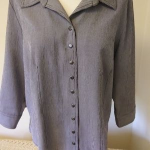 Christopher & Banks Top, Black and White Checked, Snap Front Blouse, XL